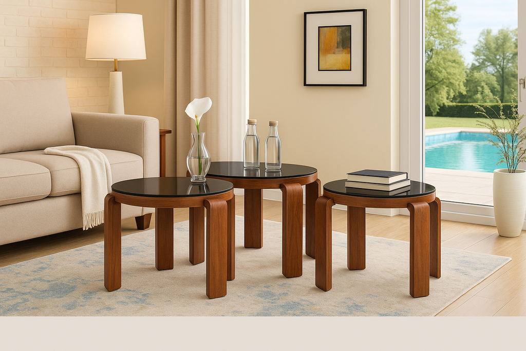 Conjunto de mesas Castanho- D550 x A505 D535 x A435 D520 x A365 