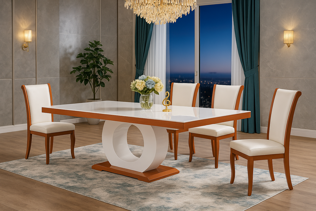Mesa de jantar-Branco glossy + Castanho- L2000 x L1000 x A760 