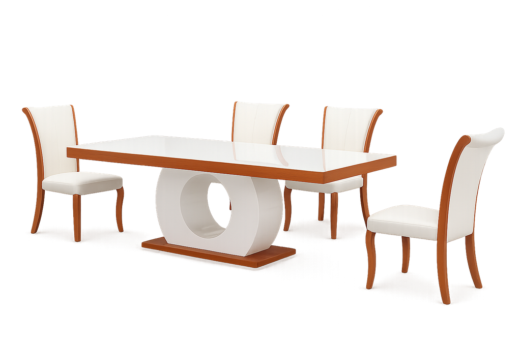 Mesa de jantar-Branco glossy + Castanho- L2000 x L1000 x A760 